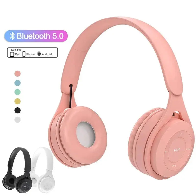 Y08 wireless Bluetooth headphones, pink macaron-style over-ear headset with mic, Simples Market