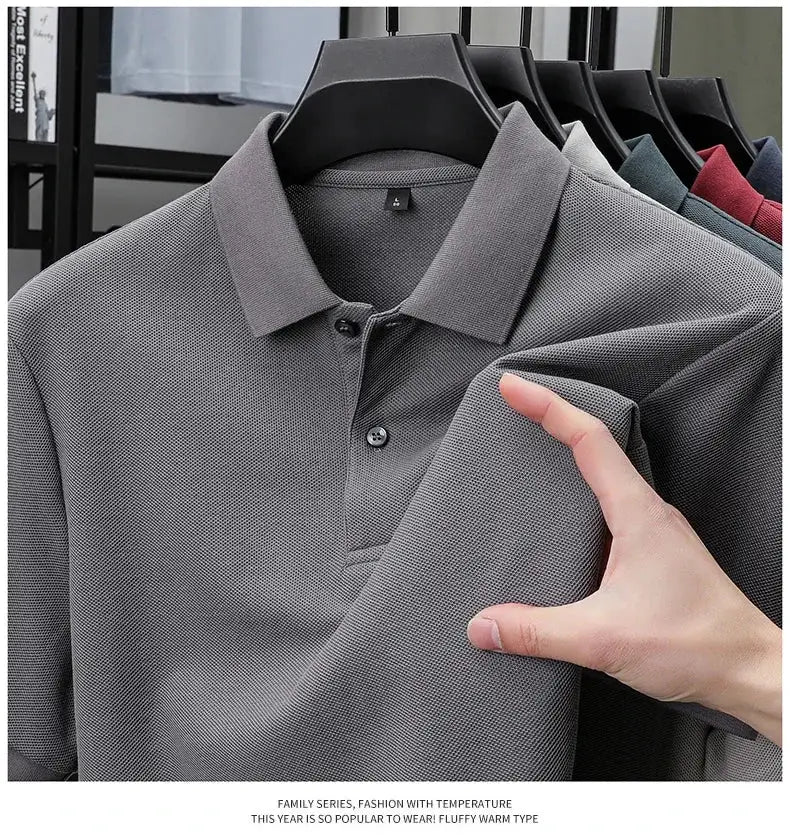 Men's 100% cotton polo shirt by Simples Market in gray; breathable with a silk-like finish.