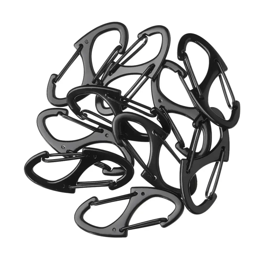 10pcs black stainless steel S-type carabiner necklace clasps with lock