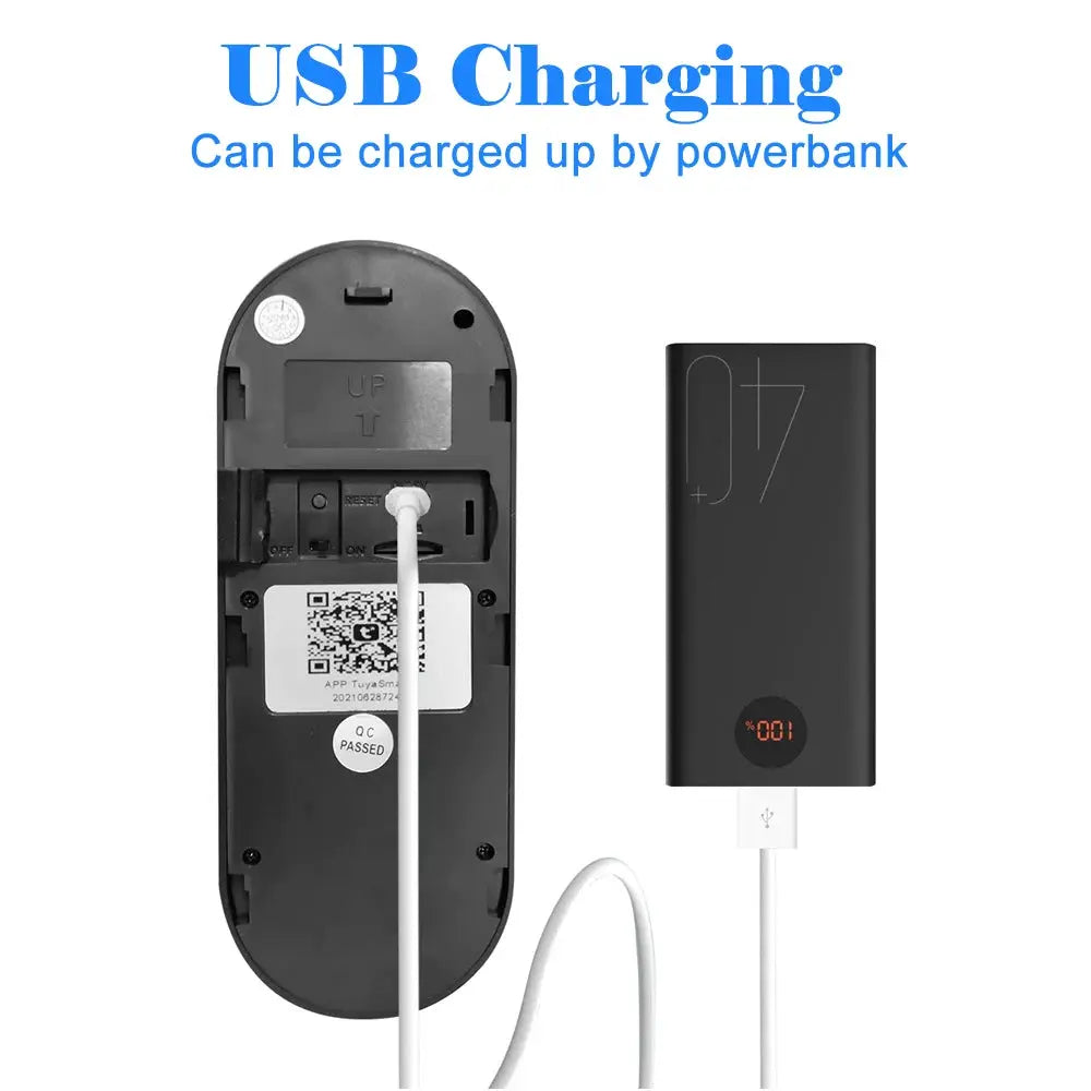 1080P wireless video doorbell camera with USB charging; black doorbell unit and battery module, 2-item set.