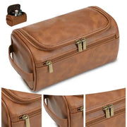 BrandX Leather Toiletry Bag Dopp Kit For Men And Women Hanging Travel Organizer Water Resistant PU Leather