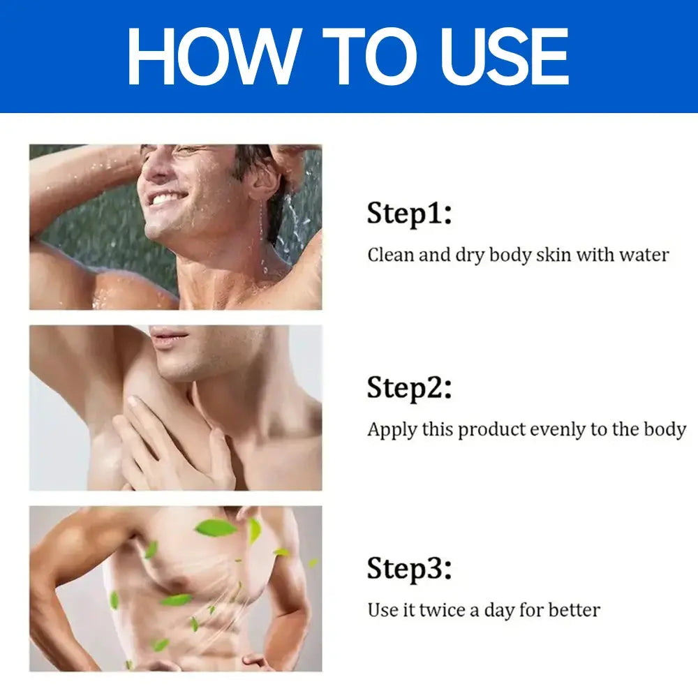 Men deodorant stick by Simples Market; how to use Step1 clean and dry skin, Step2 apply evenly, Step3 use twice daily.