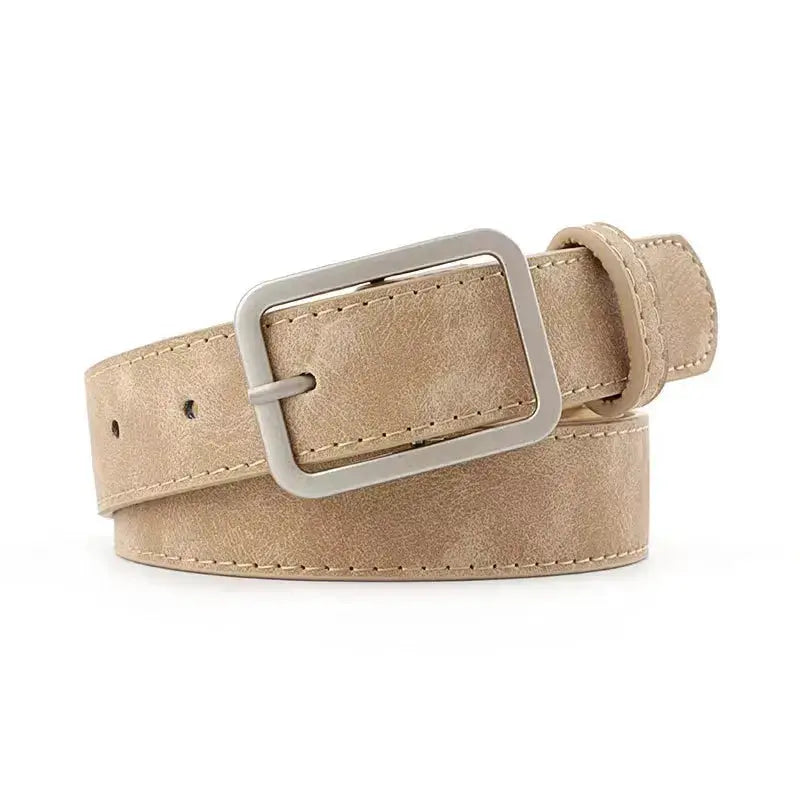 Summer Trend Retro Frosted Belt With Silver Square Buckle For Women Versatile Fashion Accessory