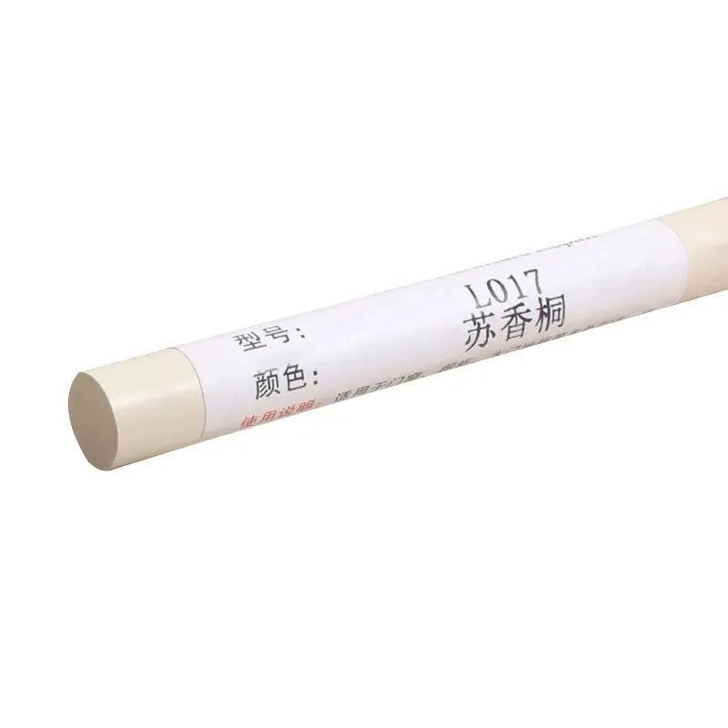 Wooden furniture repair pen, beige waterproof body with label, for scratch repairs.
