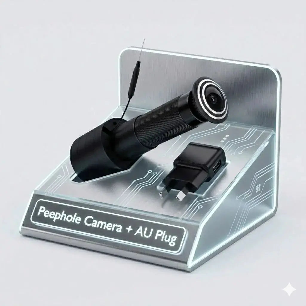 Peephole camera on display stand, black with AU plug