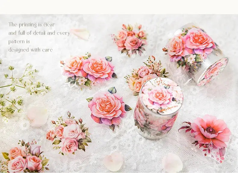 Mr.paper PET Washi Tape Flower Garden Series decorative tape set with pink rose patterns by Simples Market