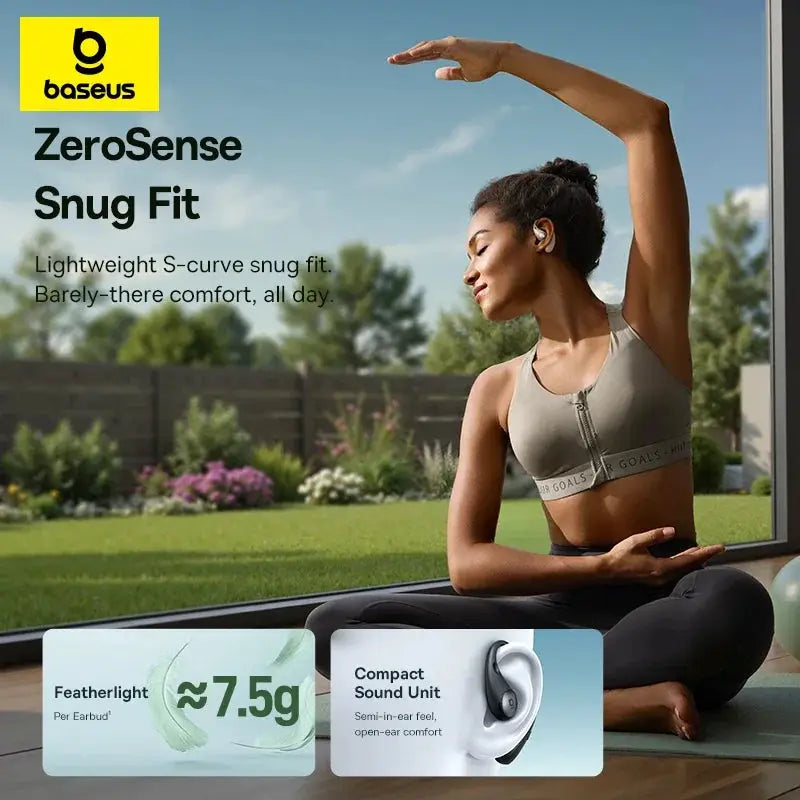 Baseus Eli Sport 2 open-ear wireless earphones; featherlight ~7.5g per earbud with open-ear comfort.