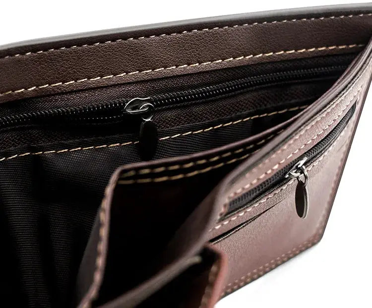 Luxury Slim Short Men's Wallet in brown PU leather with coin pocket by Simples Market