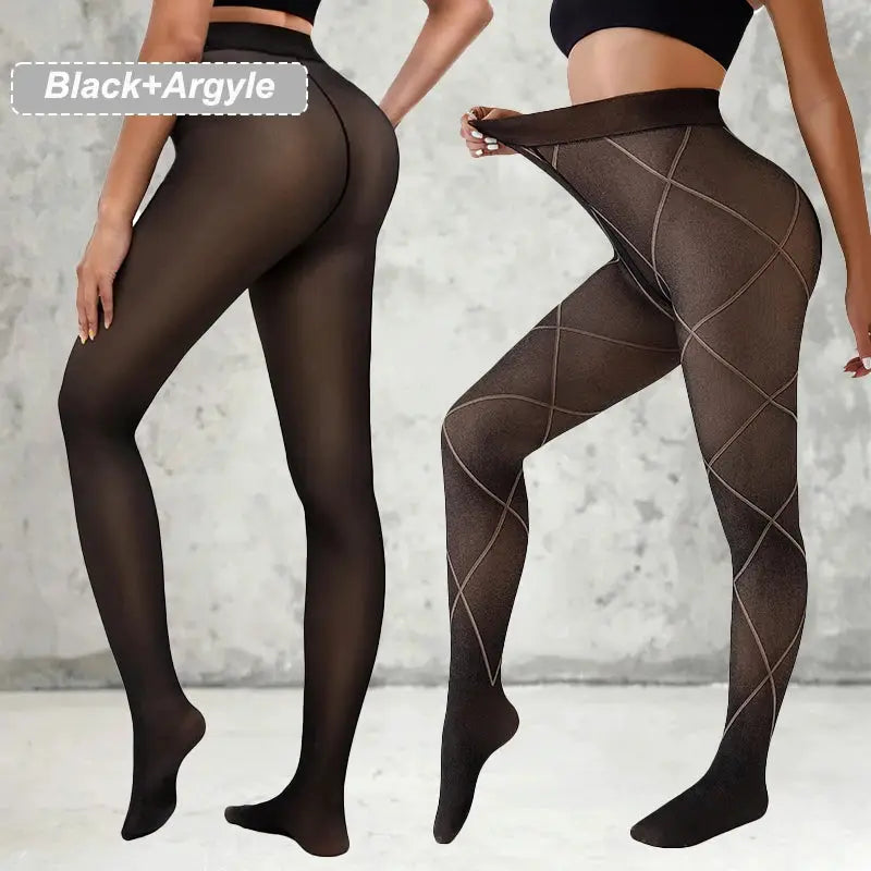LuxeLoom Womens Fleece-Lined Seamless Leggings 2 Pack With Butterfly Leopard Jacquard Design