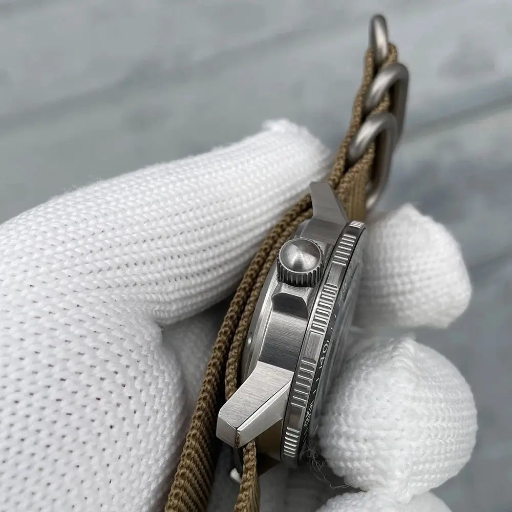STEELFLIER SF783 NH35 automatic dive watch with stainless steel case, ceramic bezel, and brown strap