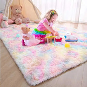 Kids rainbow color rug by Simples Market, large soft shaggy carpet for living room or bedroom.