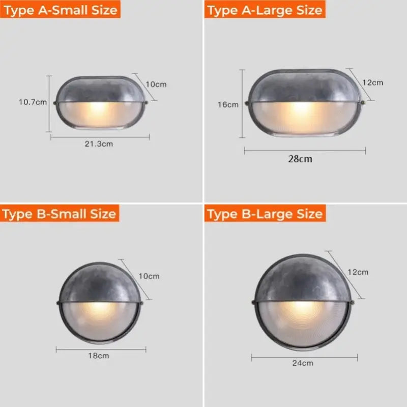 Outdoor retro LED wall lamp; Simples Market, glass shade, IP65 waterproof, four items.