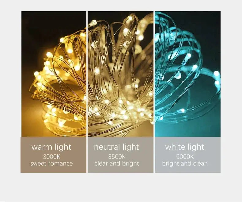 Simples Market Nordic ceiling chandelier with LED string lights in a three-panel warm, neutral and white display