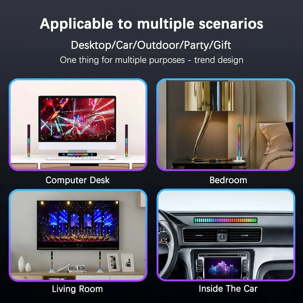 16 32 40 LED Charge RGB Light Bar Sound Activated Music Pickup Voice Lights Ambient Lamp For Game Room Decor