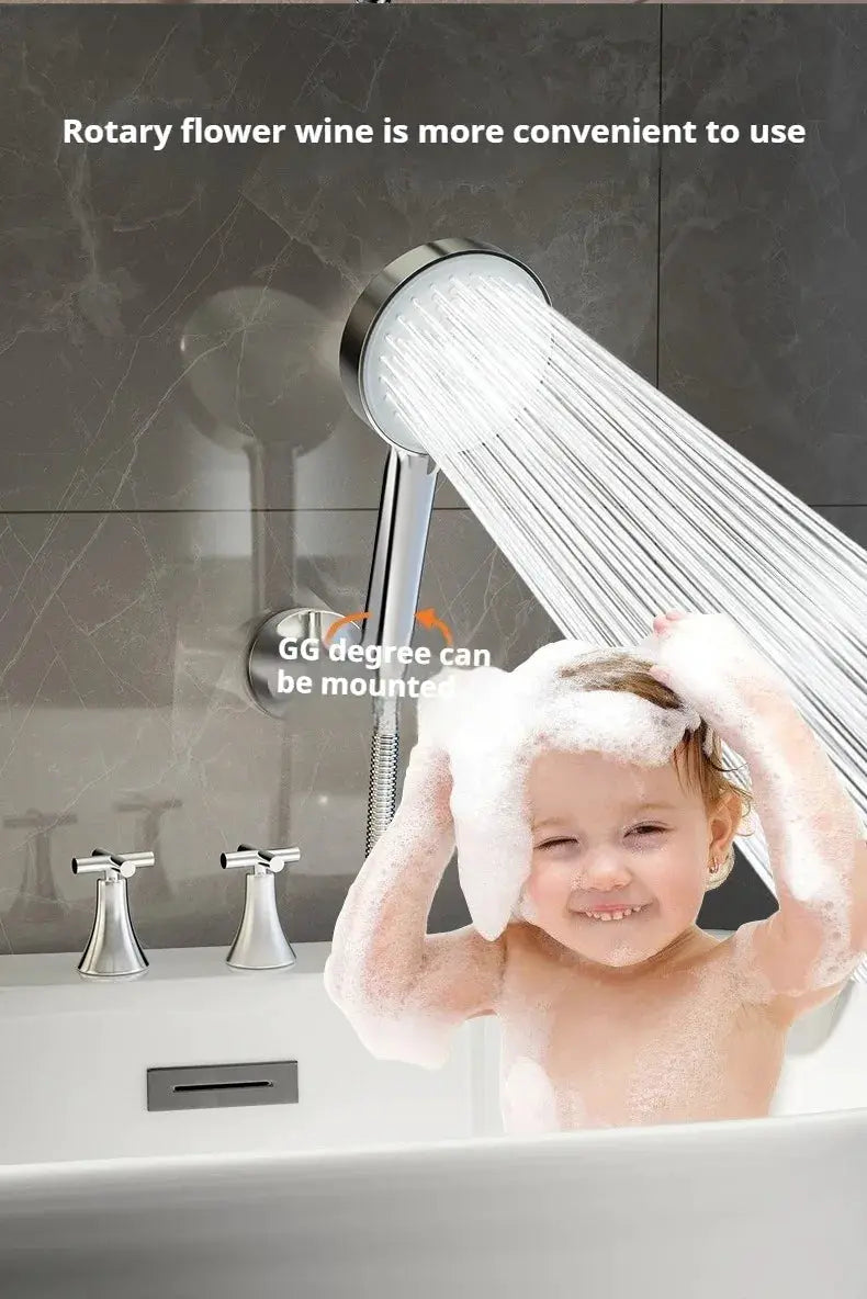 Round shower head holder, adjustable wall-mounted, self-adhesive base for handheld shower