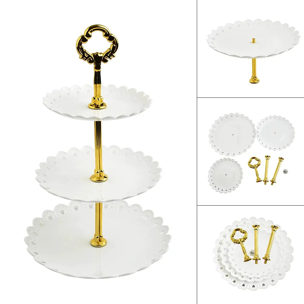 3 Tier Cake Stand Dessert Tray Display For Birthday Party Wedding Eco Friendly ABS Plastic