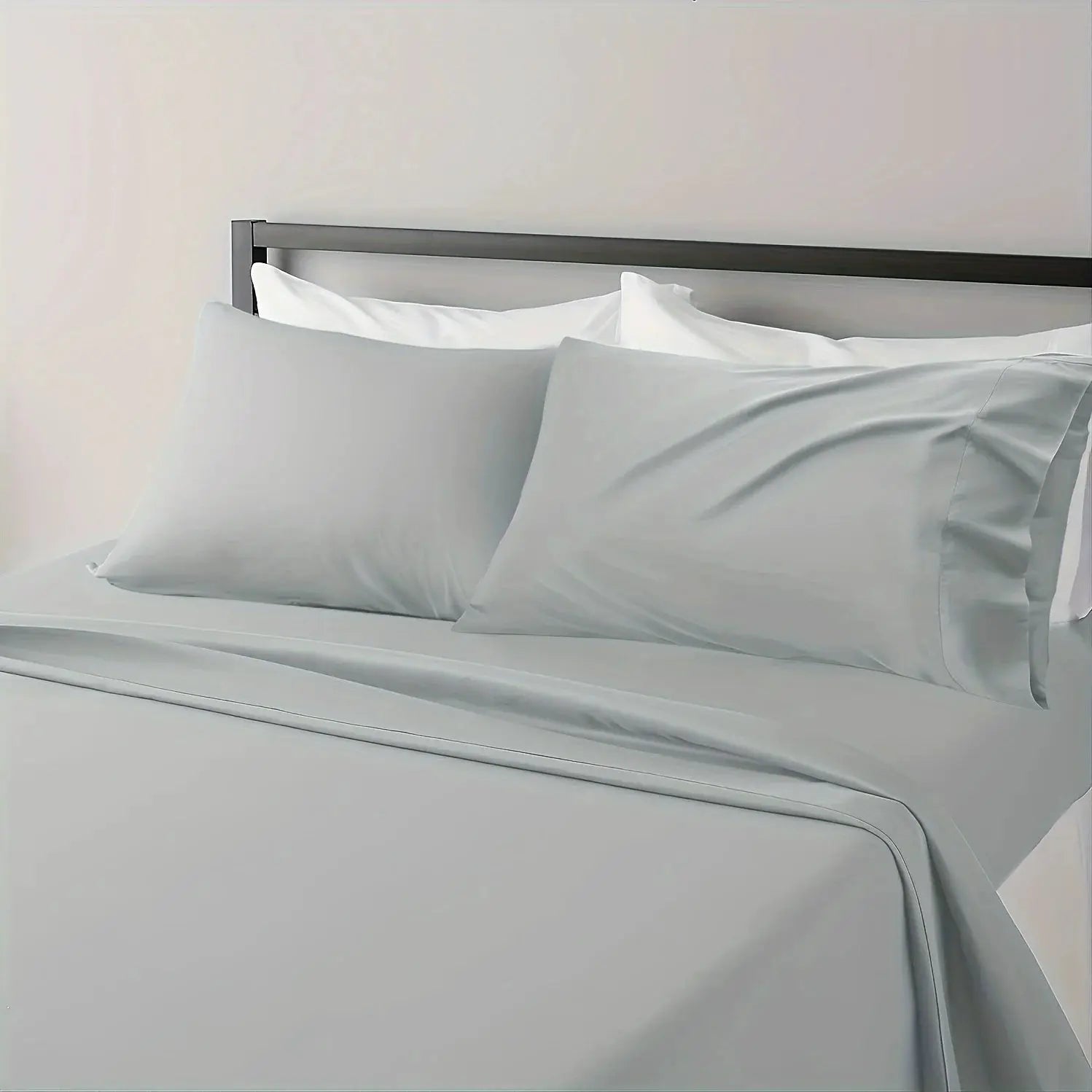 Sheet set with breathable cooling gray bed sheets and matching pillowcases
