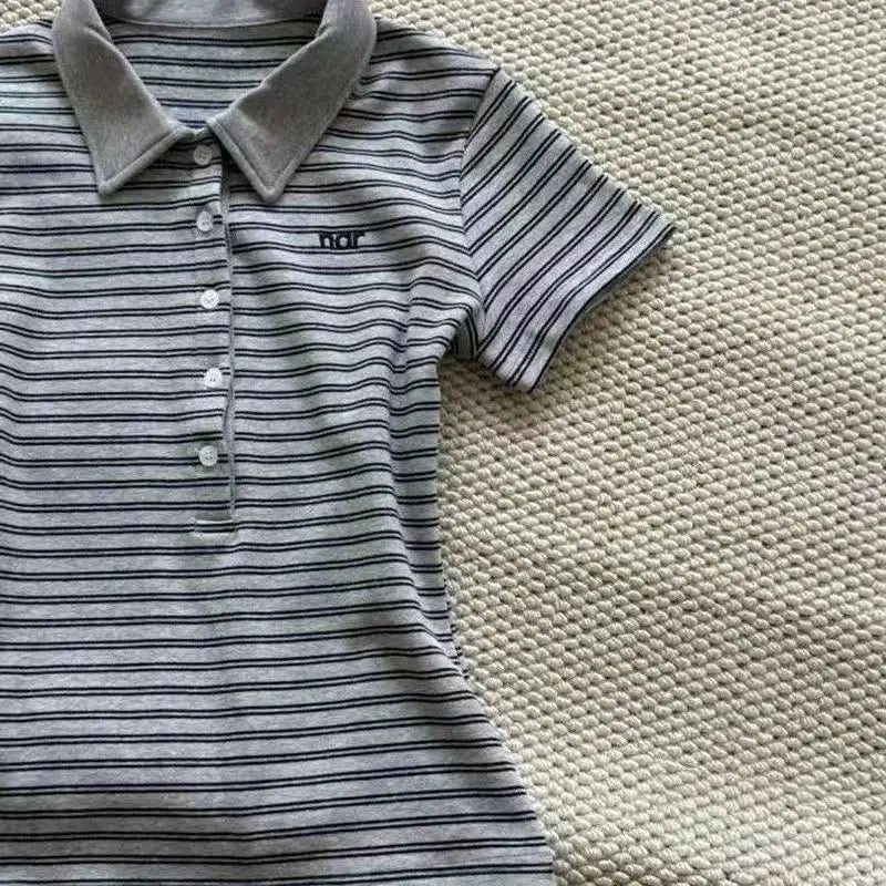 Deeptown Vintage Striped Polo Shirt Women Retro 90s Preppy Style