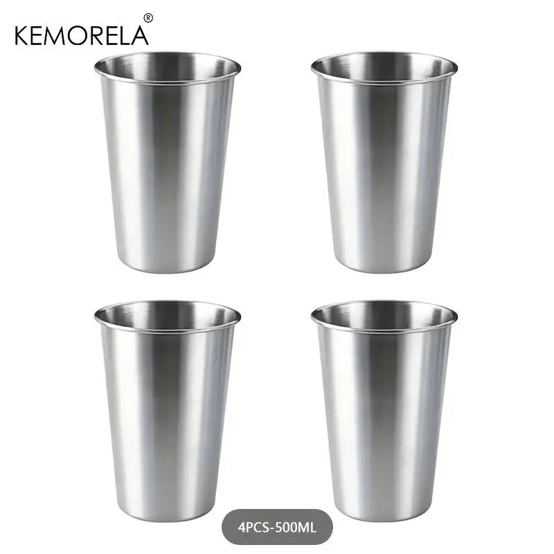 Kemorela 4 Piece Stainless Steel Cup Set With 300ml 400ml And 500ml Tumblers Stackable Camping Drinking Glasses