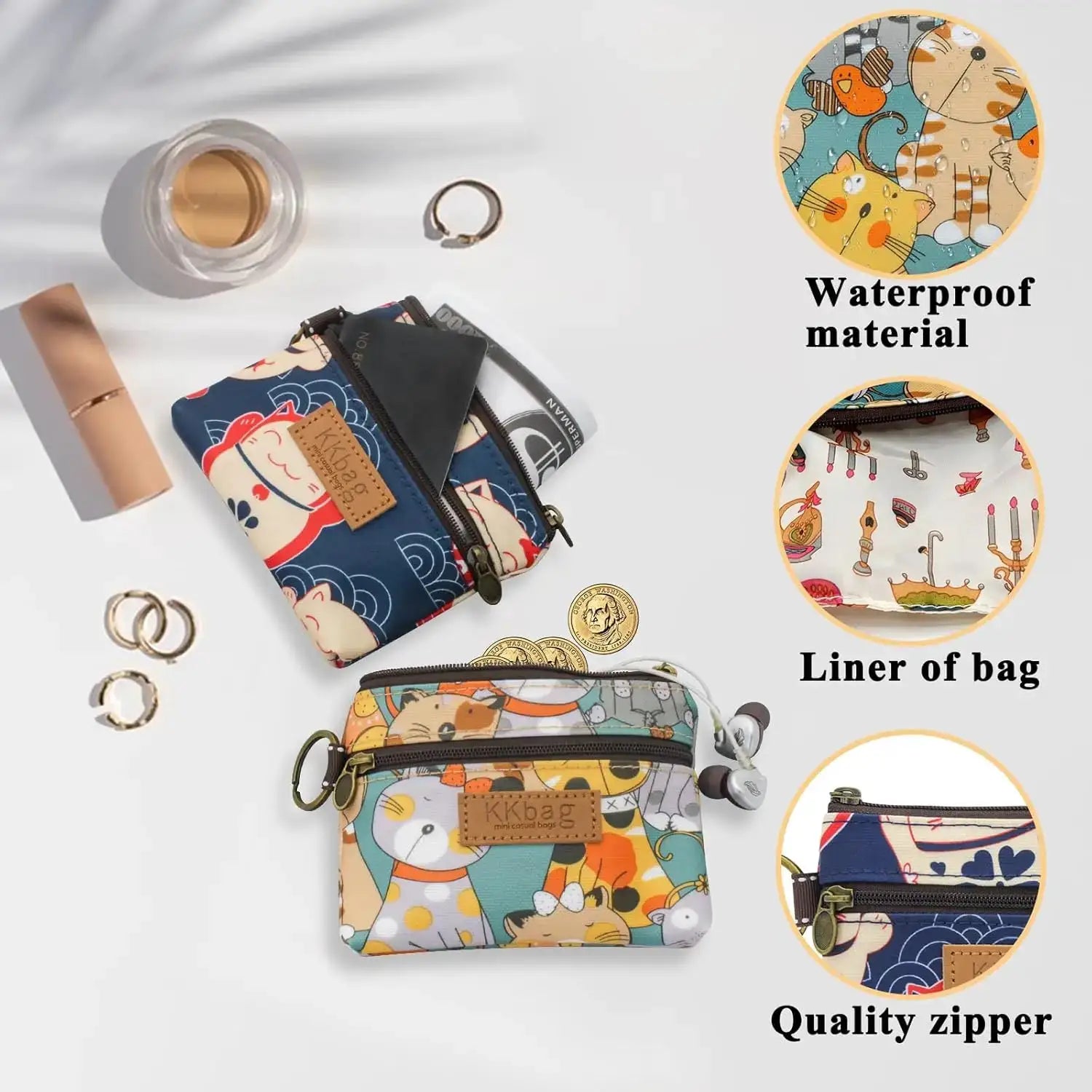 Cute Animals Wallet Zipper Purse Cartoon Patchwork Compact Lightweight Waterproof Wear Resistant Durable
