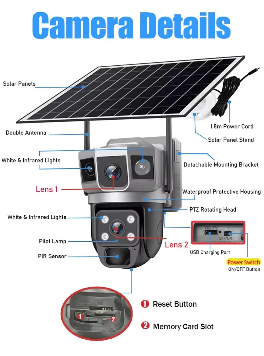 Simples Market V380 Pro solar WiFi IP camera with dual lenses for outdoor PTZ surveillance