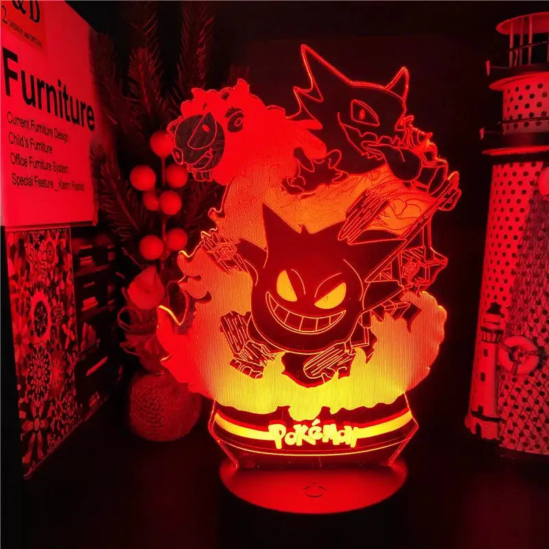 Pokemon Gengar Haunter Gastly 3D LED Night Light Color Changing USB Illusion Lamp For Kids And Fans