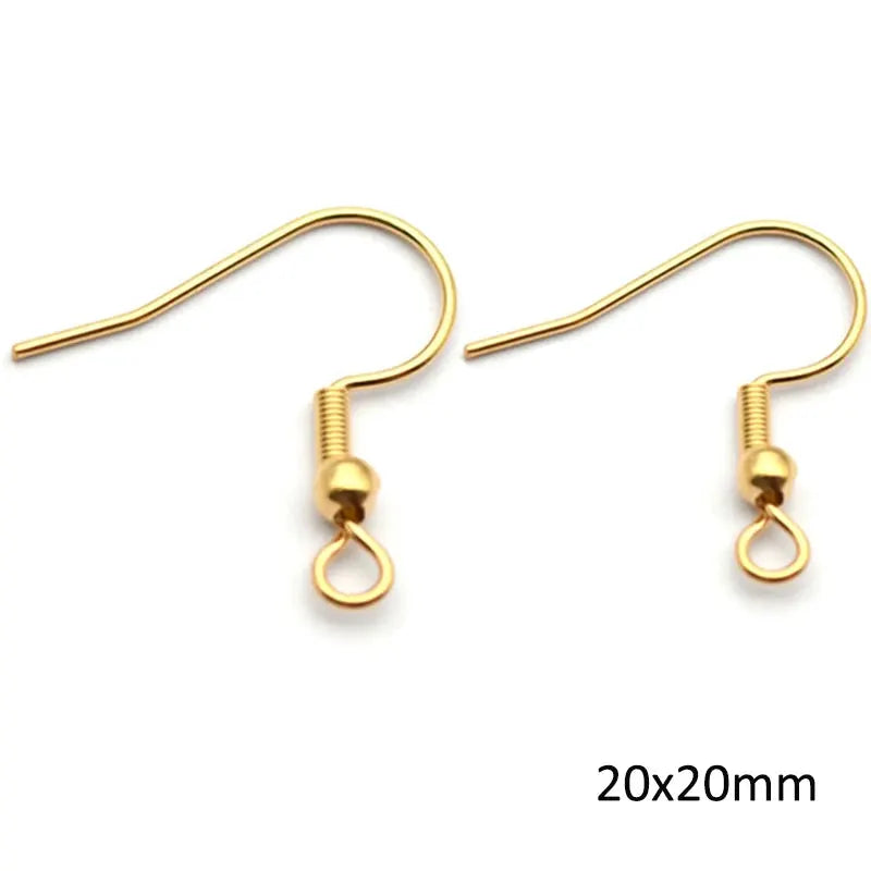 Two gold-tone stainless steel ear wire hooks with loops, 20x20mm