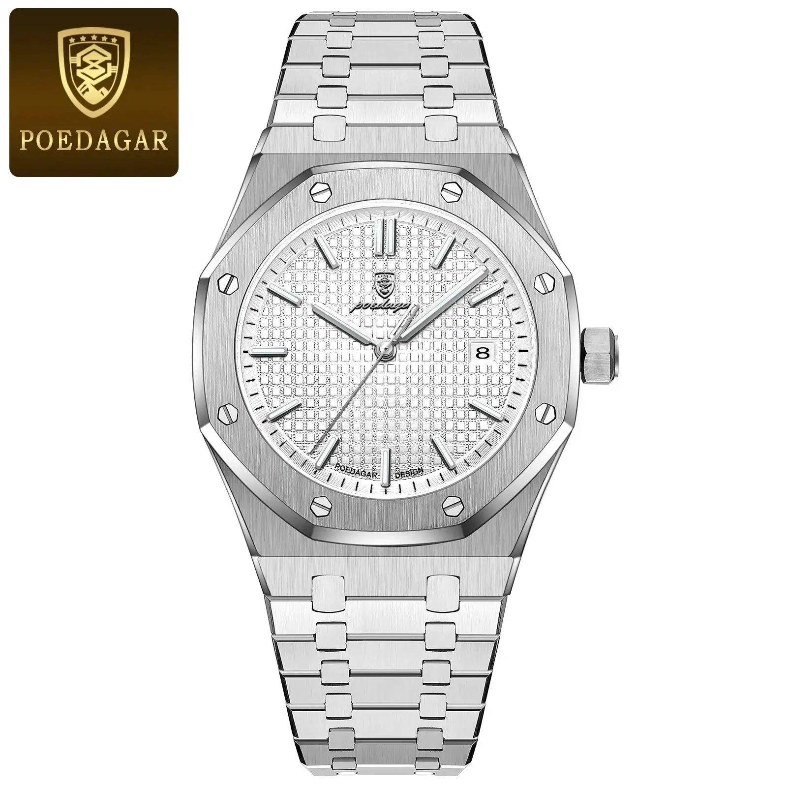 POEDAGAR Luxury Business Wristwatch For Men Stainless Steel Waterproof With Luminous Date Display Quartz Movement