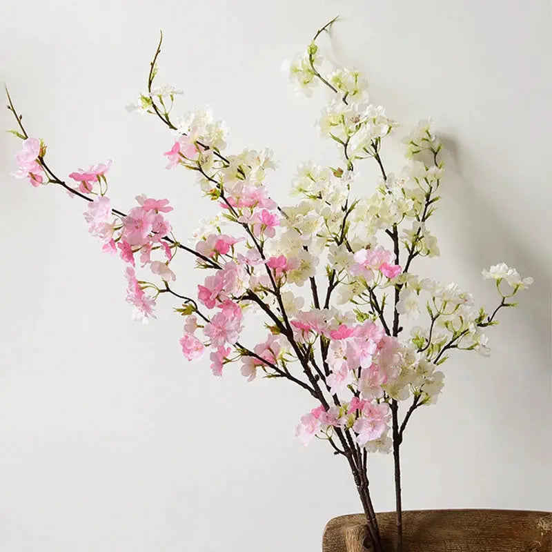 4 Stem Cherry Blossom Long Branch Silk Artificial Flowers For Bedroom Decor White Sakura Wedding 1 Piece