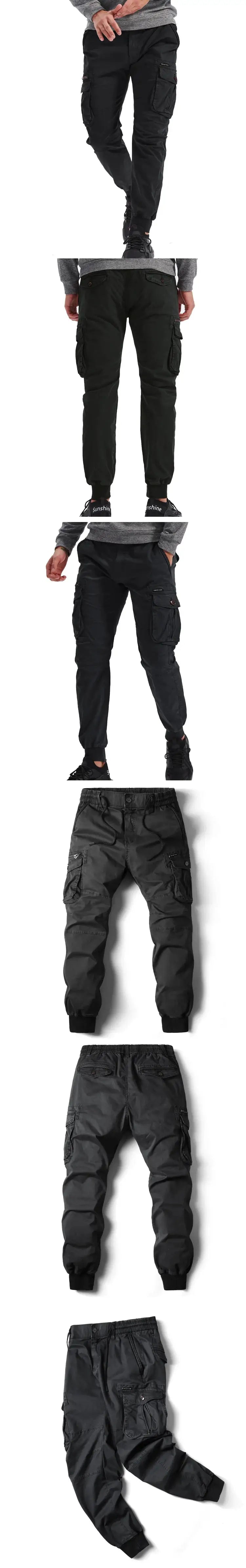 Simples Market men's cargo pants with multi-pocket cargo jogger style in black, gray, and green variants (6 shown)