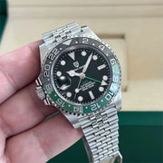Pagani Design 40mm GMT automatic stainless steel watch with black dial and green/black bezel, 100m water resistant