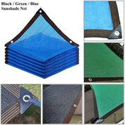 Simples Market sunshade net; blue HDPE anti-UV garden shade with brown edging and corner grommets (also black/green)