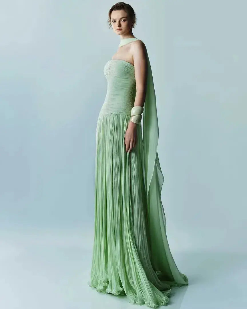Verngo Royal Blue Strapless A Line Evening Dress Pleated Silk Prom