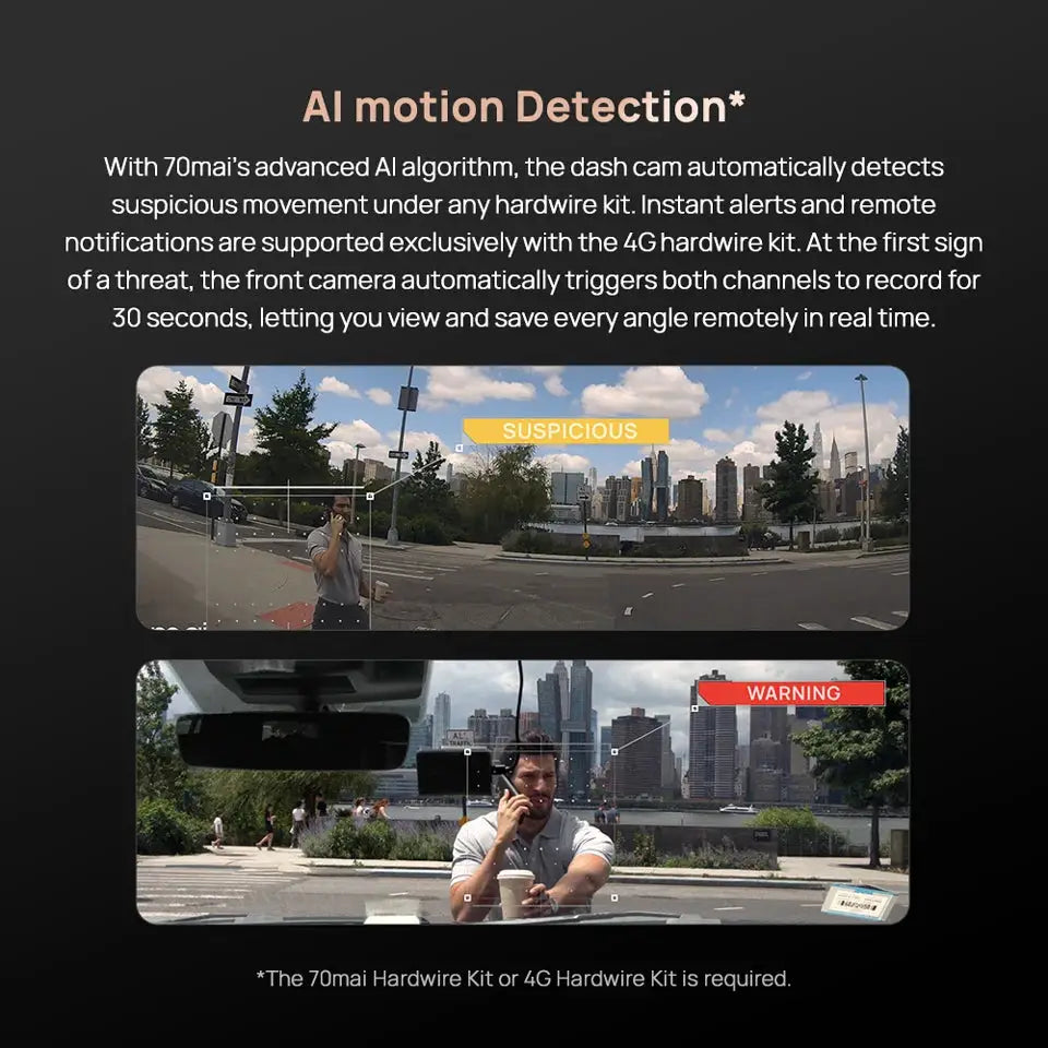70mai Dash Cam 4K A810S HDR AI motion detection, car camera by Simples Market