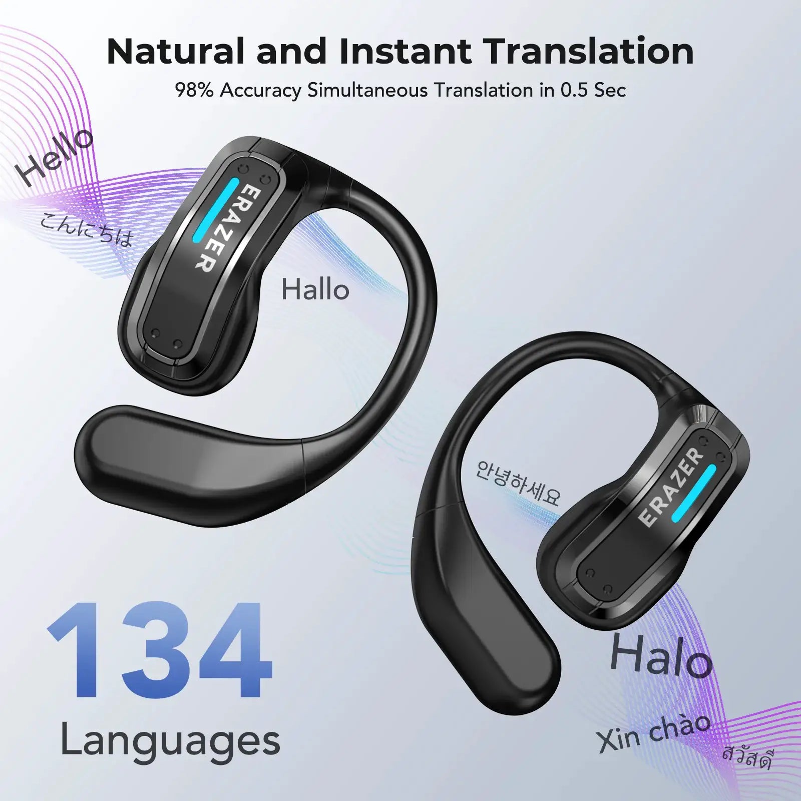 ERAZER X8 AI Translator Earbuds pair by Simples Market, black wireless neckband earphones with mic