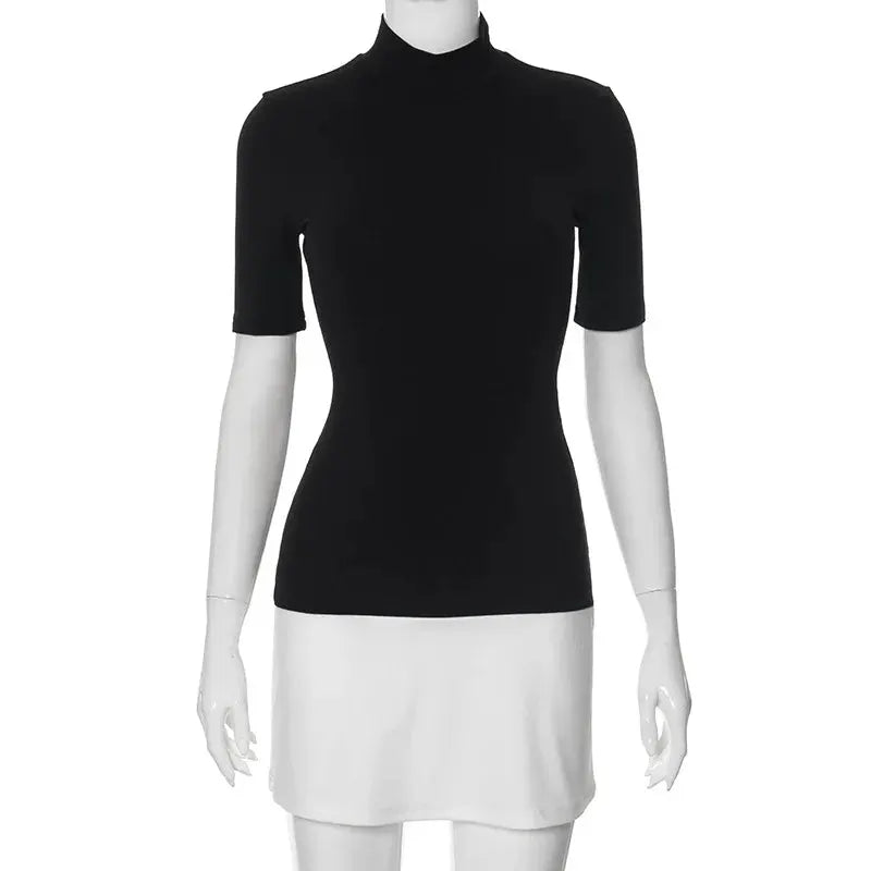 Tossy Summer Mini Dress High Waist Short Sleeve Bodycon Patchwork