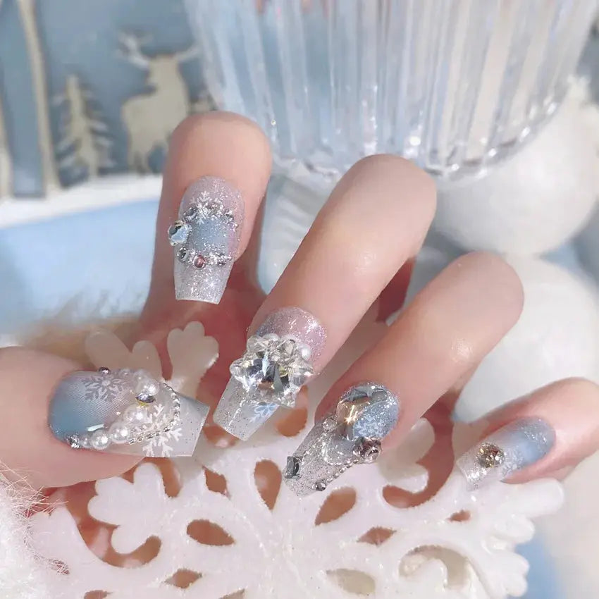 LuxeNail Blush Pink False Nails Bowknot Diamond Pearl Design Press On Nail Tips Harmless Smooth Edge Safe DIY Mani