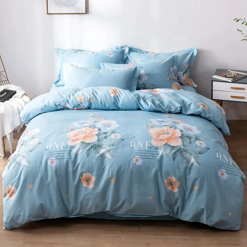 3pc 100% cotton duvet cover set with blue floral print by Simples Market; includes 1 duvet cover and 2 pillowcases