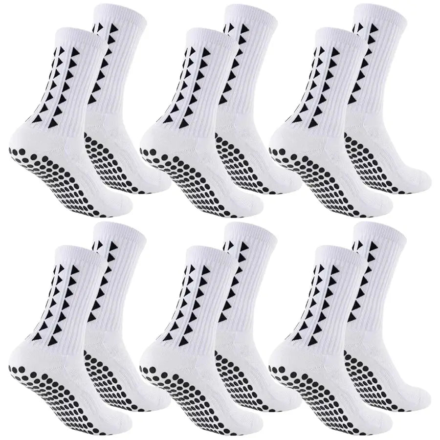 6 Pairs Grip Socks For Men And Women With Towel Bottom Cushioned Crew Length Athletic All Sports Socks