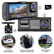 Simples Market dash cam with IR night vision, 3-camera 1080P DVR, 2-inch IPS screen