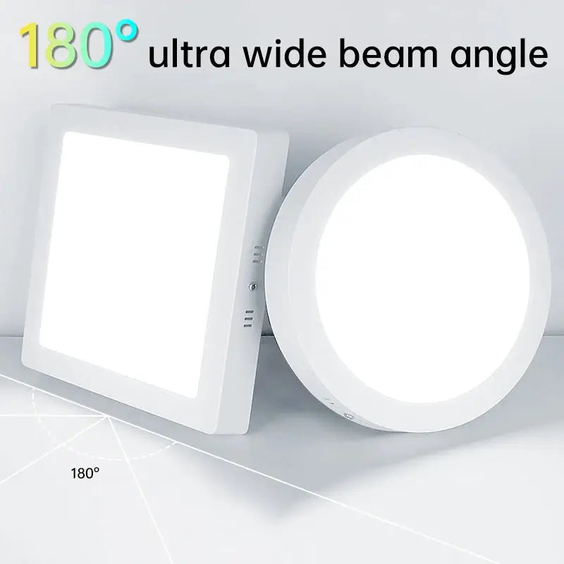 LED ceiling lamp panel set: square and round white fixtures, 110–265V, ultra-thin, 20W/30W, 180° beam angle