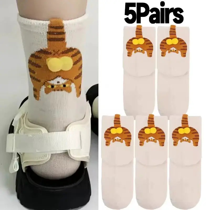 3D Cute Cat Socks Black And White Cotton Socks For Women And Girls Breathable Soft Kawaii Gift Sock Set