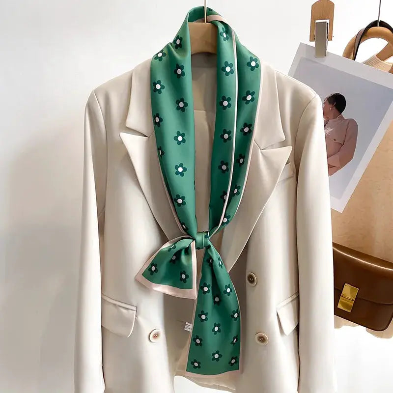 LuxeSilk Silk Feel Printed Design Scarf Versatile Long Narrow Silk Shawl For Fashionable Styles
