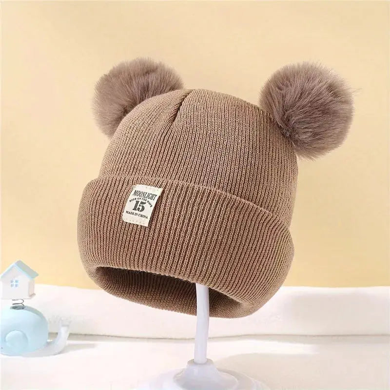 Autumn Winter Baby Beanie Hat With Pom Pom Knit Hat Solid Color For Boys And Girls 0 To 3 Years