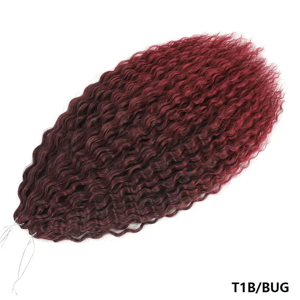 Ariel Curls crochet hair extension in burgundy ombre T1B/BUG, synthetic water-wave curls
