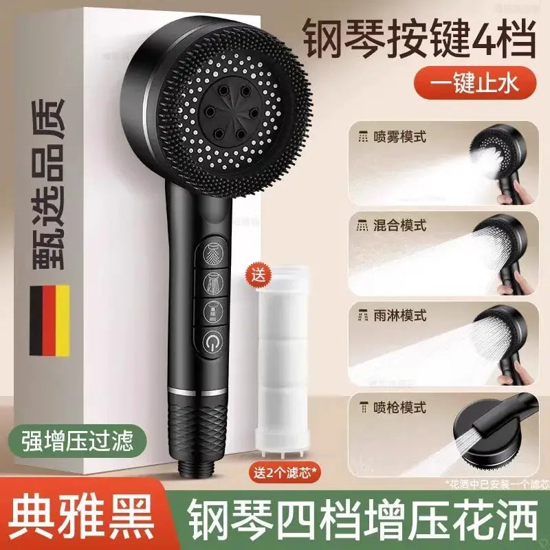 Filtered Shower Head With Four Spray Settings Water Seal ABS Plastic