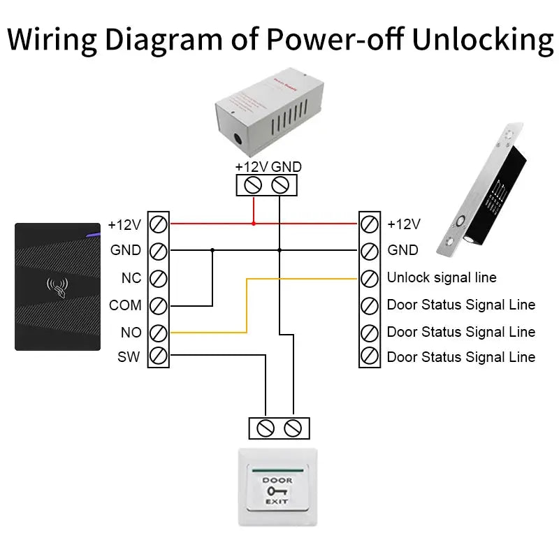 Electronic bolt lock 12V DC by Simples Market with normally open/closed mode and wiring diagram for cabinet door