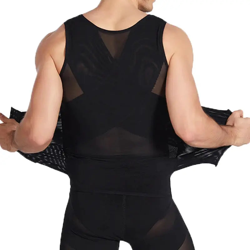 CXZD men's waist trainer muscle girdle shirt, black mesh body shaper by Simples Market