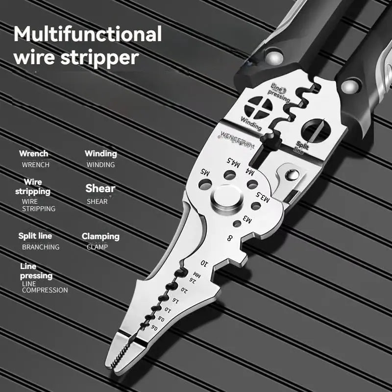 8.5 Inch Multi Functional Wire Stripper Cutter Crimper Heavy Duty Stainless Steel Pliers Ergonomic Grip
