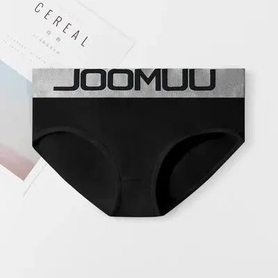 Black women's cotton briefs with a wide silver-gray letter belt waistband.